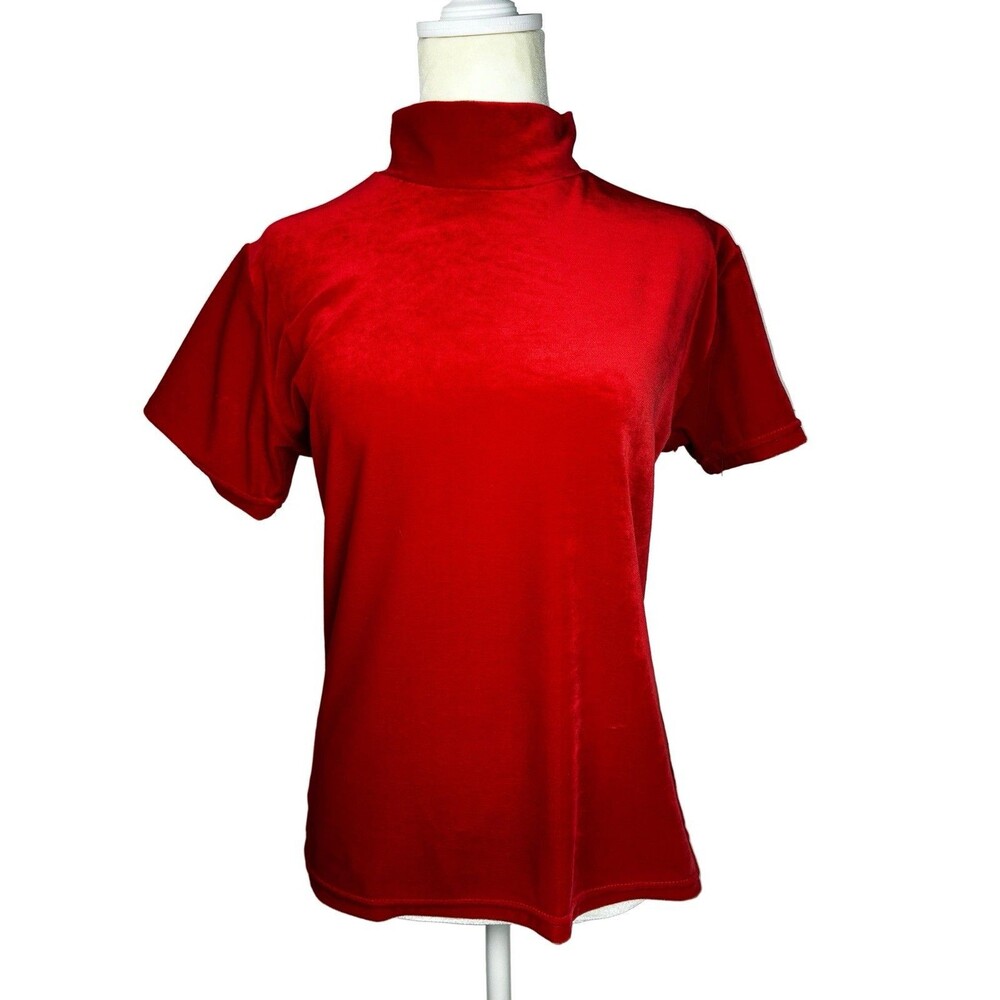 Jessica Stevens Red Velvet Short Sleeve Mock Neck Top Size XL